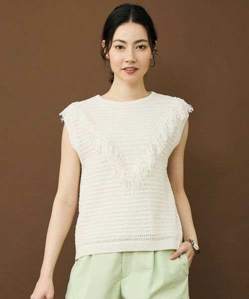 自由区 / ジユウク ベスト | 【SHIHOさん着用】リネンフリンジ ベスト（オフホワイト）