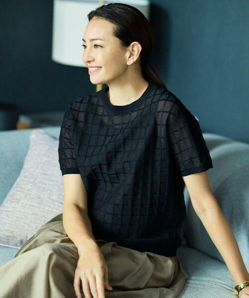 自由区 / ジユウク ニット・セーター | 【カタログ掲載・ワコールコラボ・2点SET】シアーチェックニット プルオーバー（ブラック）