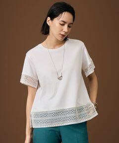 自由区 / ジユウク カットソー | 【色違いで揃える方多数】ナチュラルコットンハイゲージレースドッキング Tシャツ