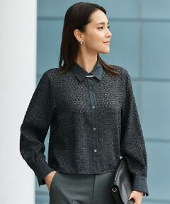 自由区 / ジユウク シャツ・ブラウス | 【SHIHOさん着用・1枚で着映える】シアーカットジャガードクロップド シャツブラウス