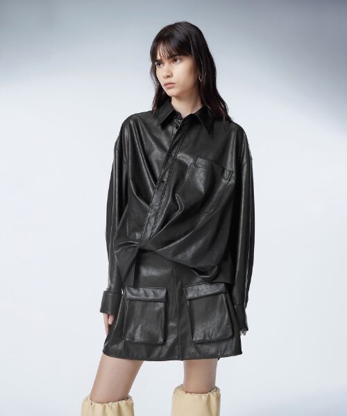 日本限定 Shirt Leather Faux セール】 Dress （ミニ /レザーシャツドレス ゲームキャラクター