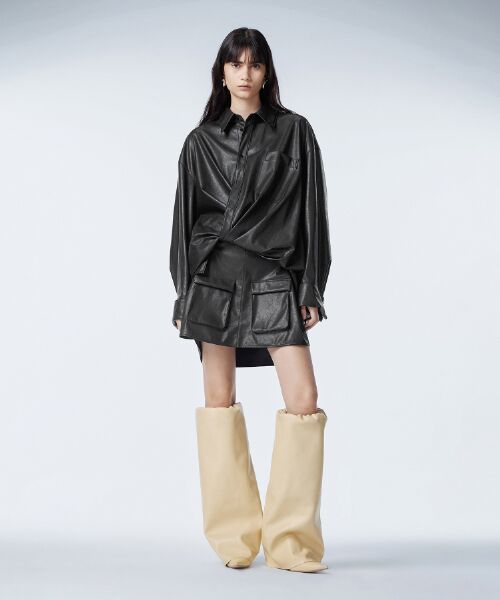 JNBY / ジェーエヌビーワイ ミニ丈・ひざ丈ワンピース | Faux Leather Shirt Dress /レザーシャツドレス | 詳細2
