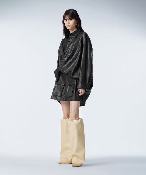 JNBY / ジェーエヌビーワイ ミニ丈・ひざ丈ワンピース | Faux Leather Shirt Dress /レザーシャツドレス | 詳細3