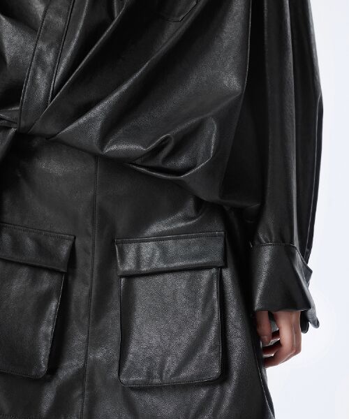 JNBY / ジェーエヌビーワイ ミニ丈・ひざ丈ワンピース | Faux Leather Shirt Dress /レザーシャツドレス | 詳細6
