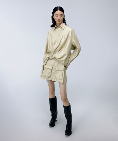 セール】 Faux Leather Shirt Dress /レザーシャツドレス （ミニ
