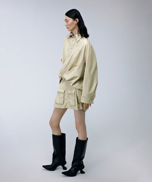 JNBY / ジェーエヌビーワイ ミニ丈・ひざ丈ワンピース | Faux Leather Shirt Dress /レザーシャツドレス | 詳細11