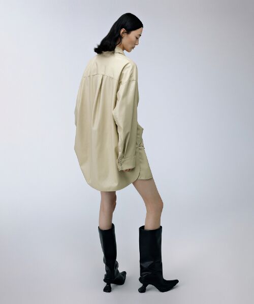 セール】 Faux Leather Shirt Dress /レザーシャツドレス （ミニ