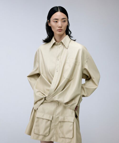 JNBY / ジェーエヌビーワイ ミニ丈・ひざ丈ワンピース | Faux Leather Shirt Dress /レザーシャツドレス | 詳細13