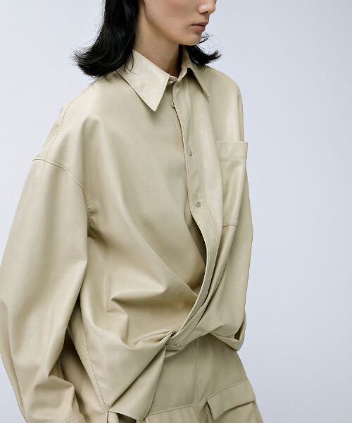 JNBY / ジェーエヌビーワイ ミニ丈・ひざ丈ワンピース | Faux Leather Shirt Dress /レザーシャツドレス | 詳細16