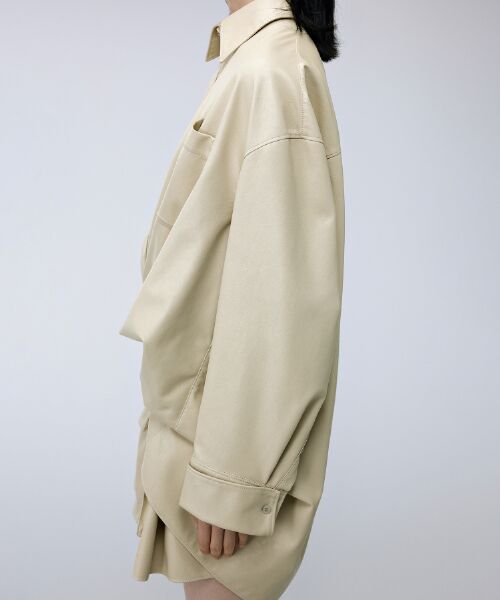 セール】 Faux Leather Shirt Dress /レザーシャツドレス （ミニ
