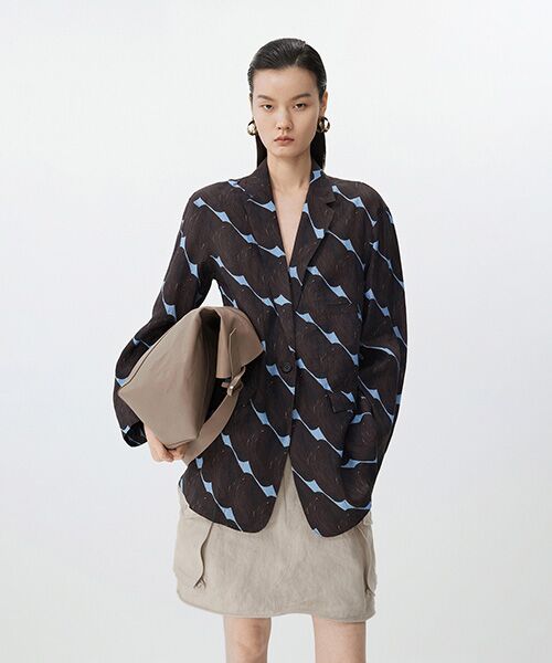 JNBY/ジェーエヌビーワイ Urban Graphic Linen Jacket BROWN M JNBY/ジェーエヌビーワイ Urban Graphic Linen Jacket BROWN M