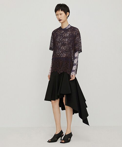 セール】 Asymmetric Hem Stretch-nylon Midi Skirt
