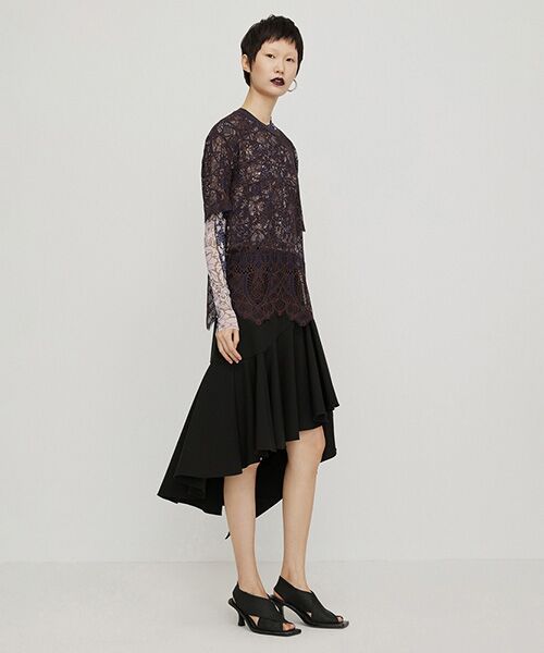 セール】 Asymmetric Hem Stretch-nylon Midi Skirt