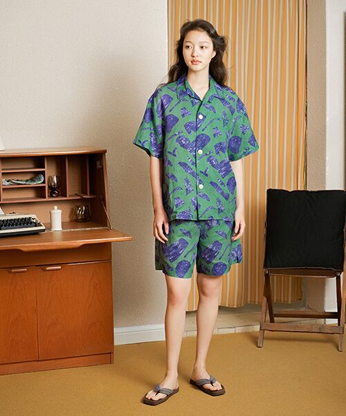 JNBY/ジェーエヌビーワイ HOME Genderless Loose-fit Linen Pajama Shirt GREEN L JNBY/ジェーエヌビーワイ HOME Genderless Loose-fit Linen Pajama Shirt GREEN L