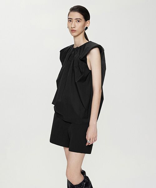 JNBY / ジェーエヌビーワイ シャツ・ブラウス | Gathered Ballon-sleeve Shirt / バルーンスリーブシャツ(BLACK)