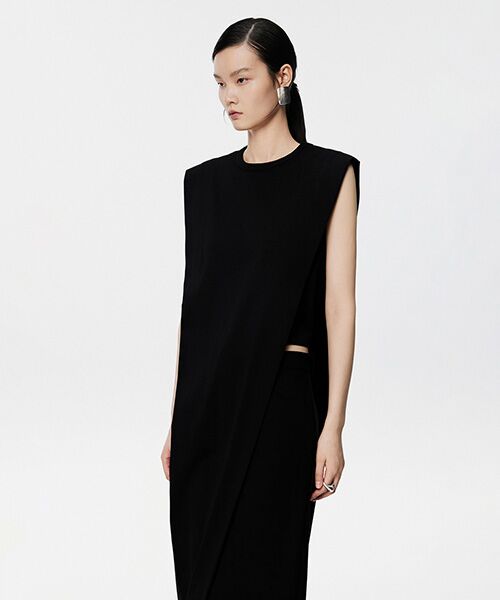 JNBY / ジェーエヌビーワイ ロング・マキシ丈ワンピース | Asymmetrical Sleeveless Summer Dress / アシンメトリーサマードレス(BLACK)