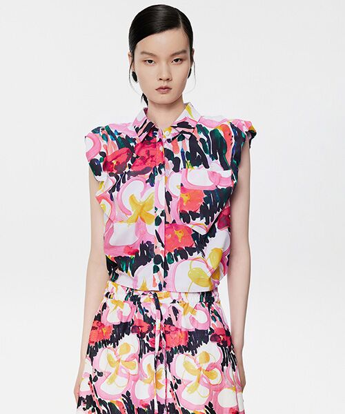 JNBY / ジェーエヌビーワイ シャツ・ブラウス | Abstract Hand-painted Floral Sleeveless Shirt / フローラフ スリーブレスシャツ | 詳細1