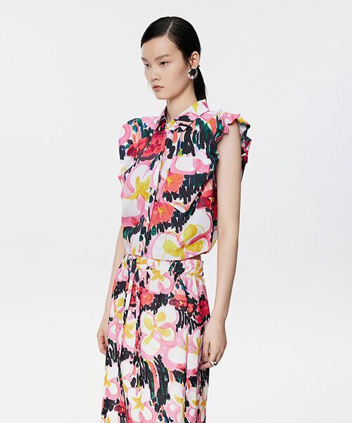 JNBY/ジェーエヌビーワイ Abstract Hand-painted Floral Sleeveless Shirt SOFT PINK S JNBY/ジェーエヌビーワイ Abstract Hand-painted Floral Sleeveless Shirt SOFT PINK S