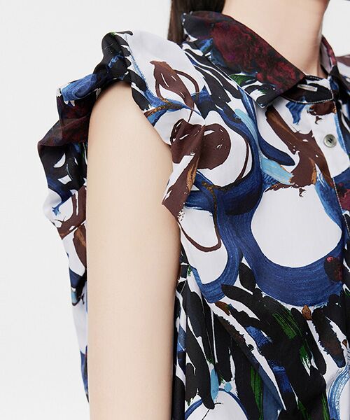 JNBY / ジェーエヌビーワイ シャツ・ブラウス | Abstract Hand-painted Floral Sleeveless Shirt / フローラフ スリーブレスシャツ | 詳細11