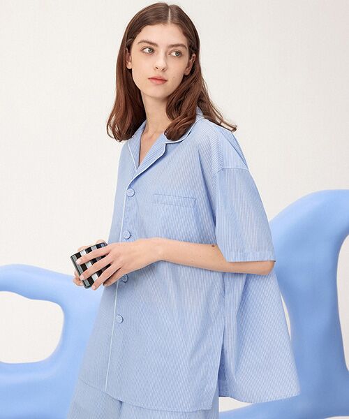 JNBY/ジェーエヌビーワイ HOME Unisex Striped Lounge Shirt PASTEL BLUE M JNBY/ジェーエヌビーワイ HOME Unisex Striped Lounge Shirt PASTEL BLUE M