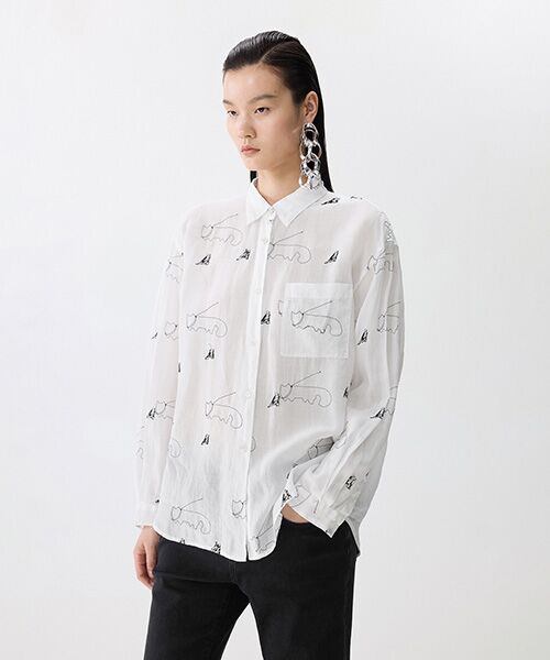 JNBY / ジェーエヌビーワイ シャツ・ブラウス | Embroidered Cat Linen Shirt / キャットリネンシャツ | 詳細1