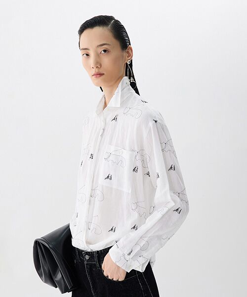 JNBY / ジェーエヌビーワイ シャツ・ブラウス | Embroidered Cat Linen Shirt / キャットリネンシャツ | 詳細2