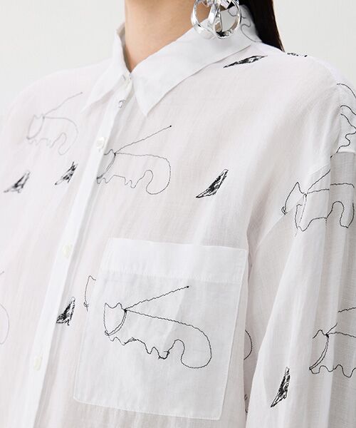 ブラウス シャツ Embroidered Cat Linen Shirt / キャットリネンシャツ レディース メンズ JNBY ブラウス シャツ Embroidered Cat Linen Shirt / キャット