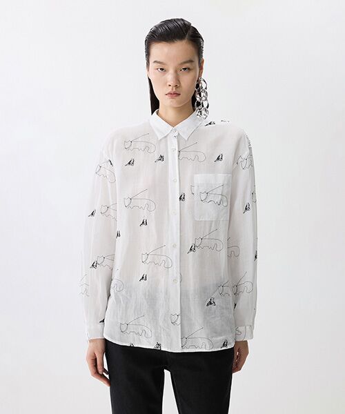 JNBY/ジェーエヌビーワイ Embroidered Cat Linen Shirt WHITE S JNBY/ジェーエヌビーワイ Embroidered Cat Linen Shirt WHITE S