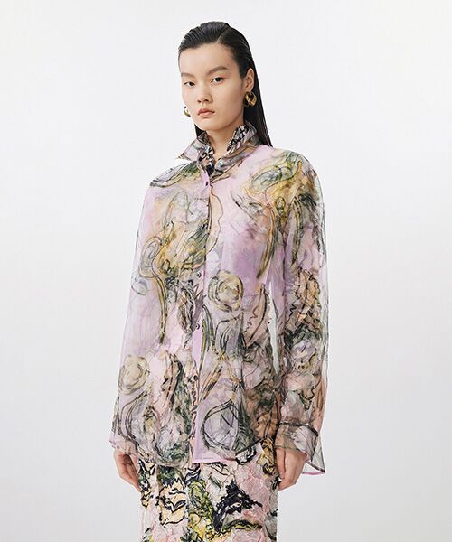 JNBY/ジェーエヌビーワイ Sheer Botanical Shirt SOFT PINK M JNBY/ジェーエヌビーワイ Sheer Botanical Shirt SOFT PINK M