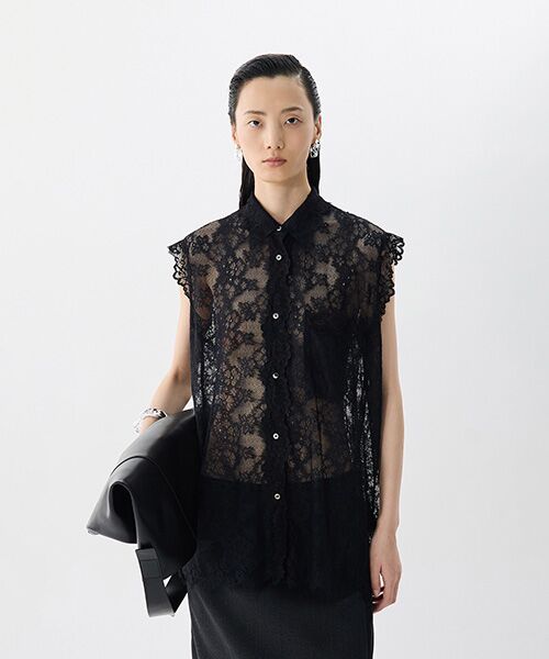 JNBY / ジェーエヌビーワイ シャツ・ブラウス | Sheer Lace Shirt / シアーレースシャツ(BLACK)