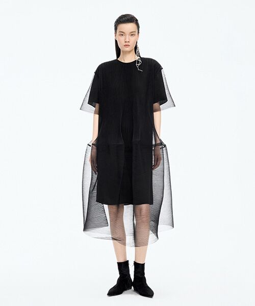 JNBY/ジェーエヌビーワイ Pleated Ruffle Dress BLACK L JNBY/ジェーエヌビーワイ Pleated Ruffle Dress BLACK L