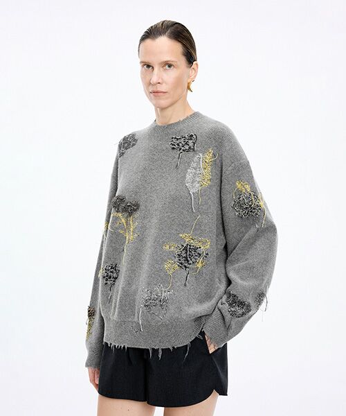 JNBY/ジェーエヌビーワイ Embroidered Wool Sweater GRAY S JNBY/ジェーエヌビーワイ Embroidered Wool Sweater GRAY S