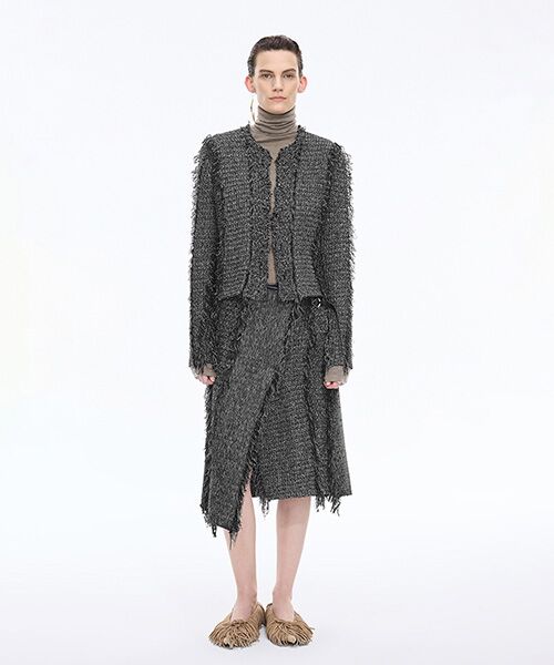 JNBY / ジェーエヌビーワイ ミニ・ひざ丈スカート | Fringe Tweed Skirt | 詳細1