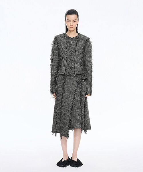 JNBY / ジェーエヌビーワイ ミニ・ひざ丈スカート | Fringe Tweed Skirt | 詳細2