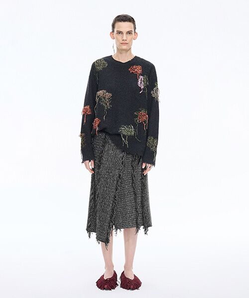 JNBY / ジェーエヌビーワイ ミニ・ひざ丈スカート | Fringe Tweed Skirt | 詳細3