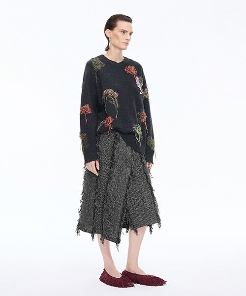 JNBY / ジェーエヌビーワイ ミニ・ひざ丈スカート | Fringe Tweed Skirt | 詳細4