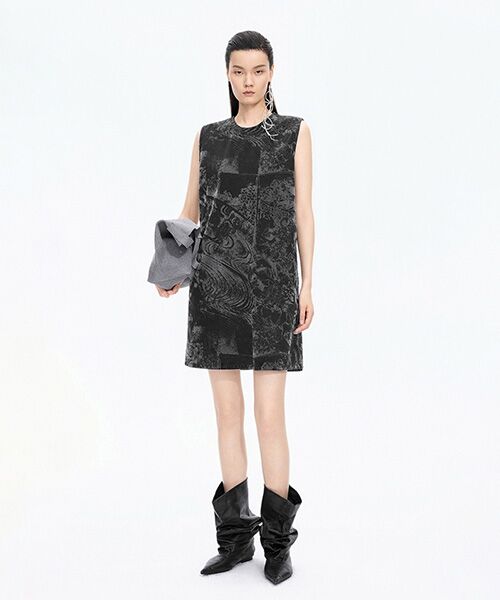 JNBY / ジェーエヌビーワイ ミニ丈・ひざ丈ワンピース | Flocked Denim Dress | 詳細1