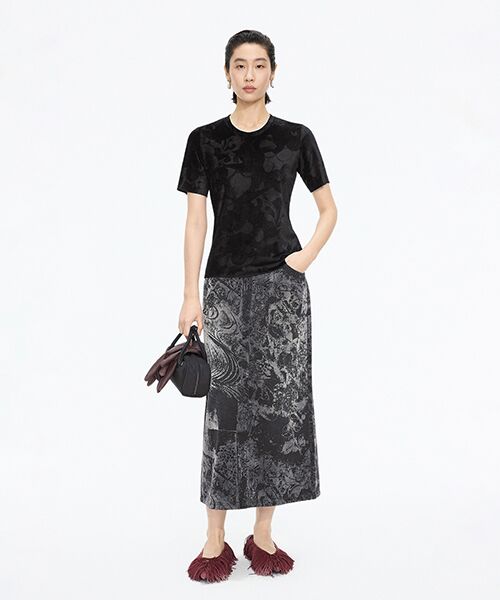 JNBY / ジェーエヌビーワイ ロング・マキシ丈スカート | Flocked Denim Skirt | 詳細5