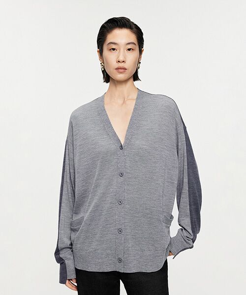 JNBY / ジェーエヌビーワイ ニット・セーター | Two-Tone Merino Wool Cardigan（GRAY）