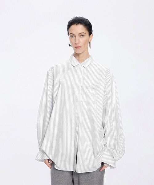 JNBY / ジェーエヌビーワイ シャツ・ブラウス | Sculpted Sleeve Stripe Shirt（WHITE）