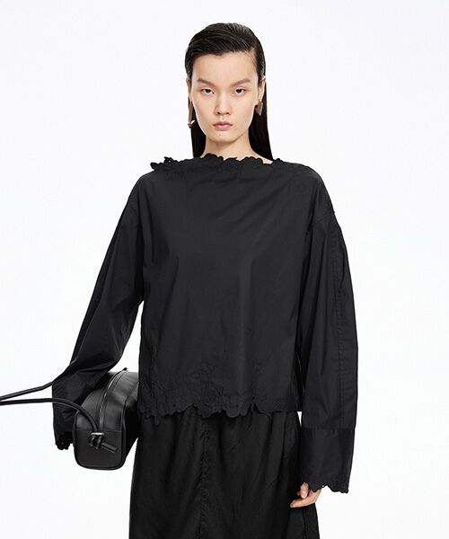 JNBY / ジェーエヌビーワイ シャツ・ブラウス |  Floral Cut Lace Blouse（BLACK）