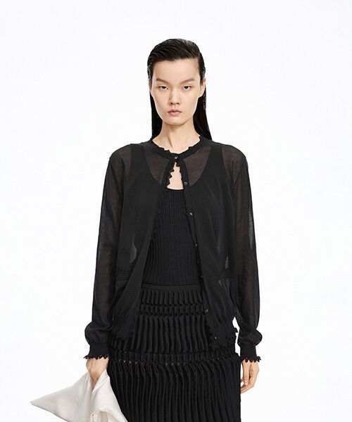 JNBY / ジェーエヌビーワイ カーディガン・ボレロ | Lace Trim Cardigan（BLACK）