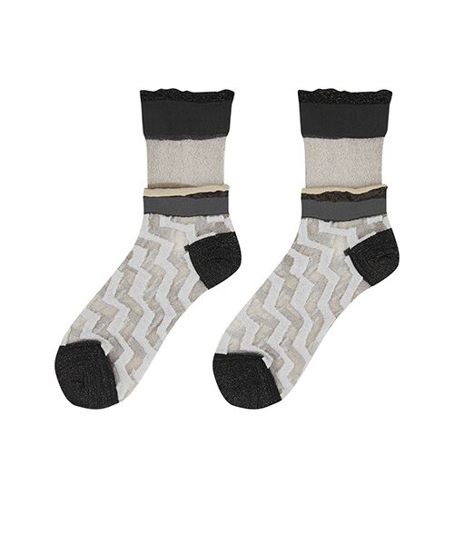 JNBY / ジェーエヌビーワイ ソックス | Sheer Layered Stripe Socks（GRAY）