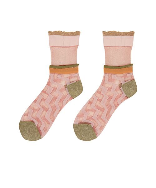 JNBY / ジェーエヌビーワイ ソックス | Sheer Layered Stripe Socks（PINK）