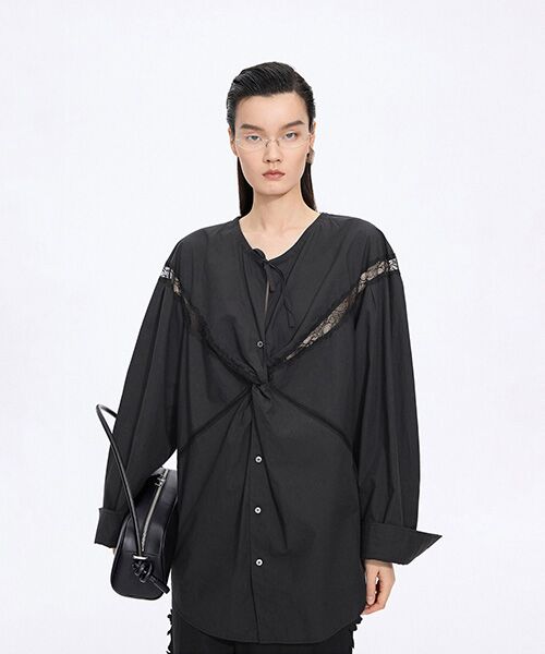 JNBY / ジェーエヌビーワイ シャツ・ブラウス | Lace Patchwork Blouse（BLACK）