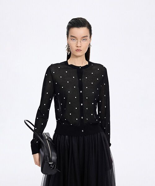 JNBY / ジェーエヌビーワイ カーディガン・ボレロ | Sheer Polka Dot Cardigan（BLACK）