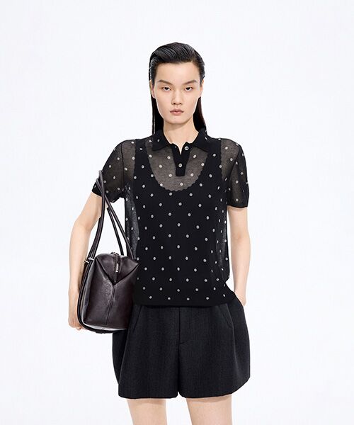 JNBY / ジェーエヌビーワイ その他トップス | Sheer Polka Dot Polo Knit（BLACK）