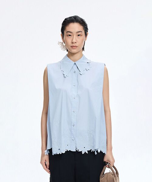 JNBY / ジェーエヌビーワイ シャツ・ブラウス | Floral Cutwork Poplin Shirt（BLUE）