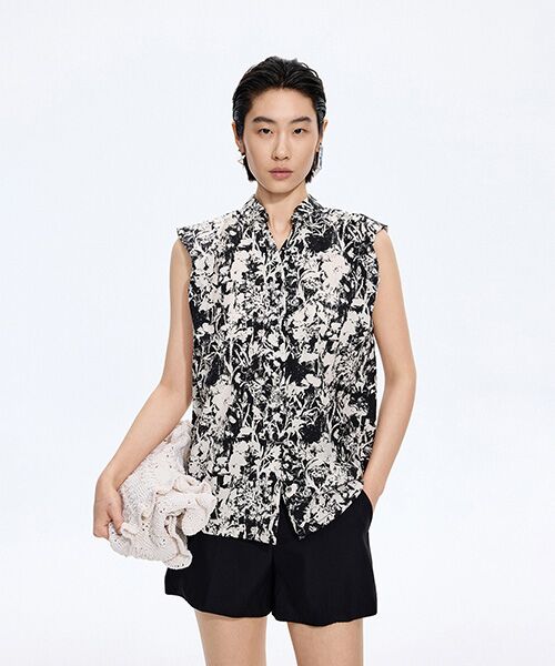JNBY / ジェーエヌビーワイ シャツ・ブラウス | Botanical Print Sleeveless Shirt（BLACK）