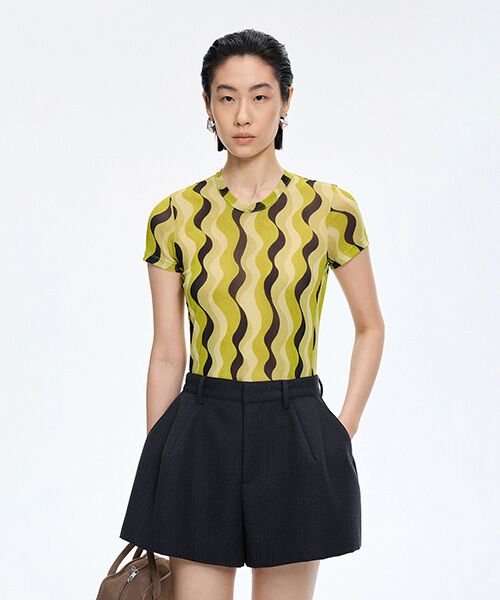 JNBY / ジェーエヌビーワイ Tシャツ | Pop Stripe Second-Skin Top（YELLOW）